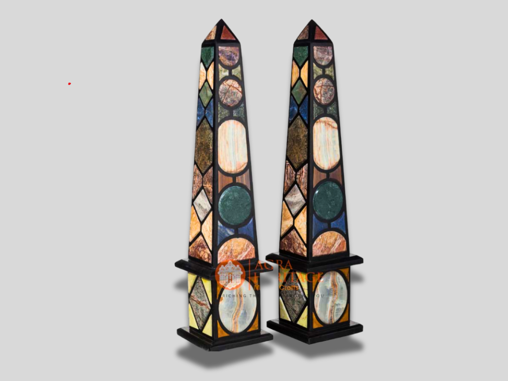 Pair of Marble Obelisks Specimen Italian Pietre Dure Arts